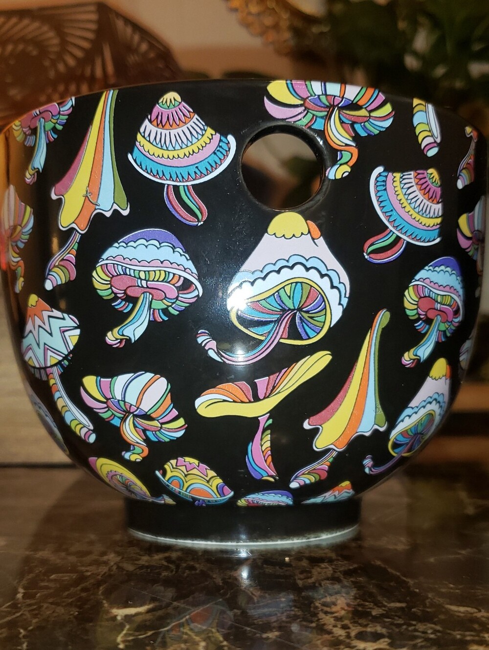 Earthbound Trading Co. Black Multi-Colored Psychedelic Mushroom Noodle Bowl